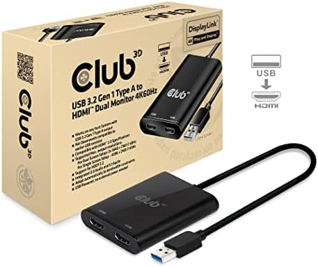 Club3D CSV-1474 USB 3.0 típus-Dual HDMI 2.0 4K-60Hz Külső Grafikus video adapter többmonitoros