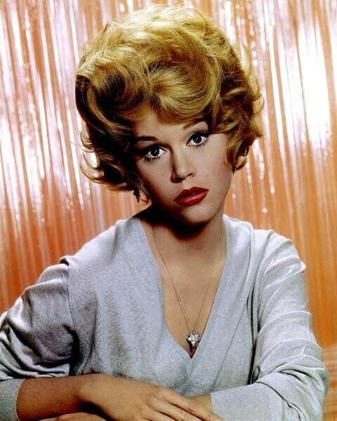 Jane Fonda korai 1960-as években stúdió portré rövidebb haj szürke ruha 5x7 fotó