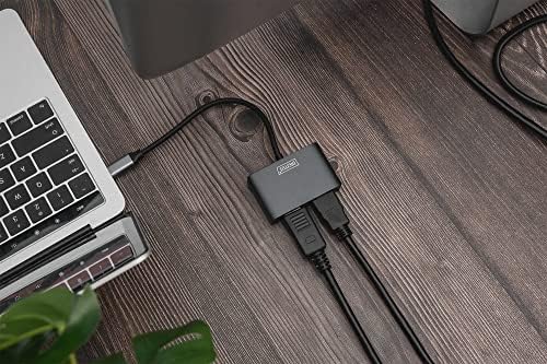 Digitus USB-C - DP + HDMI Adapter, 20 cm-es 4K/30Hz, Ezüst, Aluminium ház