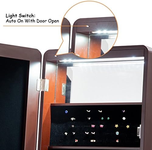 Tükrös Szekrény,Ékszerek Szervező Szekrény Tükörrel&Touch Képernyő(Line Prémium)LED-es Lámpák,Pozíciók Állítható(Vonal