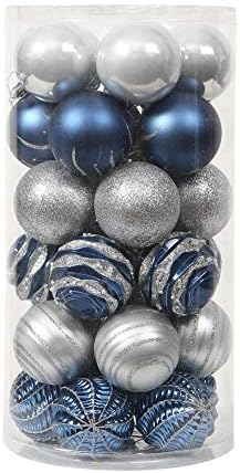 Sattiyrch Karácsonyi Labdát Díszek, 30, 60 mm/2.36 Kék-Arany Törhetetlen Műanyag Dekoratív Karácsonyi Tökös Díszek Szett