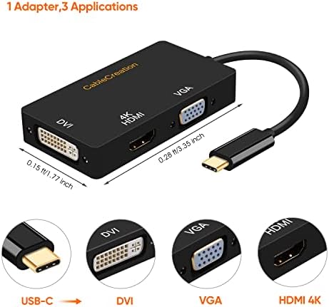 Csomag – 2 Elem: HDMI-DVI Rövid Kábel 0.5 ft + USB C VGA HDMI-DVI-Adaptert