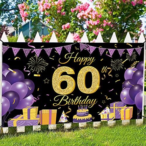 Wiipenex Boldog a 60-ik Születésnapját Hátteret Banner 70.86 x 43.3 Lila Fekete 60 Szülinapi Dekoráció Egészségedre,