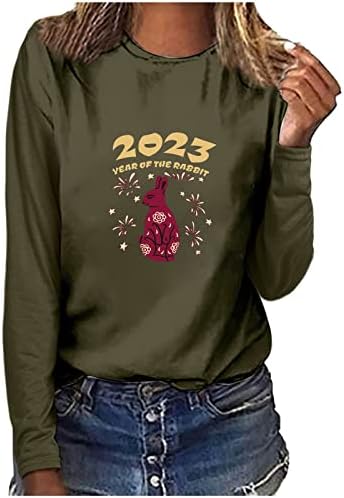 2023 A Nyúl Évében Hosszú Ujjú Ing, Női Divat Prin Pulóver Tunika Póló Ünnep Csinos Felső Sleeve Blúzok