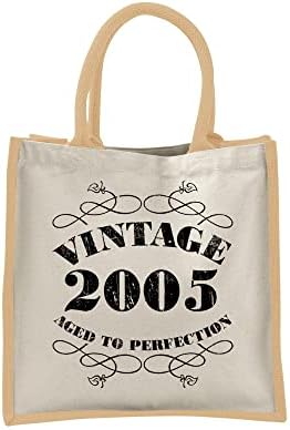18 éves Táska Ajándék Nőknek - Újrahasznosítható Pamut, Juta Váll táska Bevásárló - Vintage 2005 - TERMÉSZETES-S