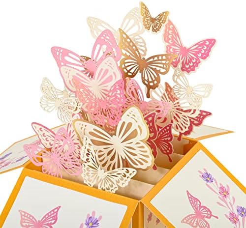 Giiffu Pillangós Születésnapi Pop Up Card, Pillangó 3D üdvözlőlap Pillangós Születésnapi Ajándék Kártya Megjegyzés Kártya