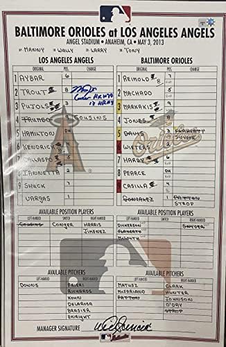 Mike Pisztráng Játék Használt Aláírt 5/3/13 Orioles @ Angyalok Felállás Kártya MLB Holo - MLB Meccset Használt Felállás