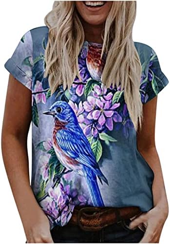 Virágos Kolibri Grafikus Aranyos Póló Női Laza Fit Rövid Ujjú Sleeve Blúzok, Elegáns Alkalmi Tunika Maximum