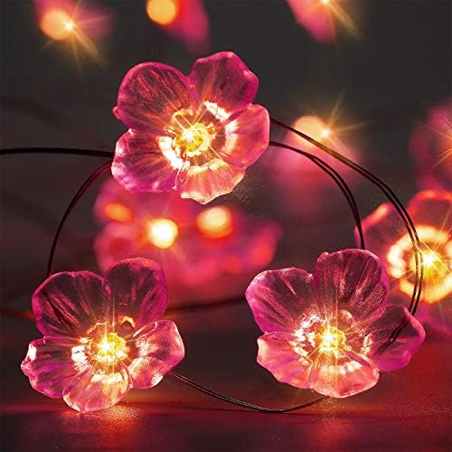 Rózsaszín cseresznyevirág String Fények 3D Virág 10ft 30 Led Világítás elemes, 8 Módok, Távirányító Vízálló Dekoráció