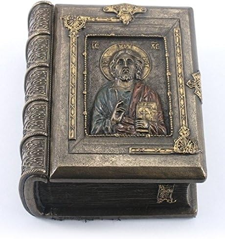 NEKÜNK 4.25 Hüvelyk Krisztus Pantokrátor Könyv Formájú Bizsu Doboz, Bronz Szín