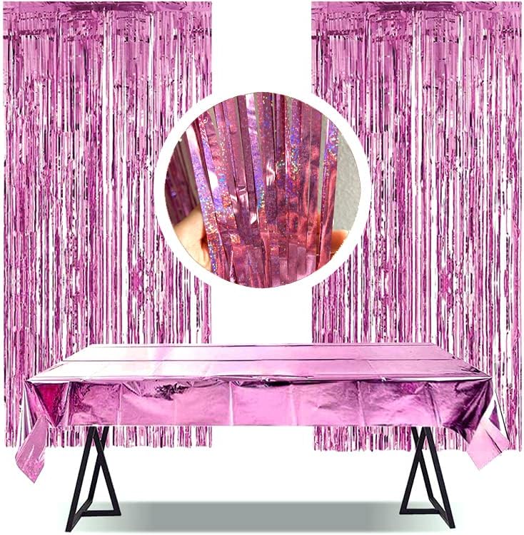 Rózsaszín Csillogó Hátteret Pink Party Dekoráció -3.2x8.2 Méter, Csomag 3 | Rózsaszín Fólia béren kívüli Függöny+Rózsaszín