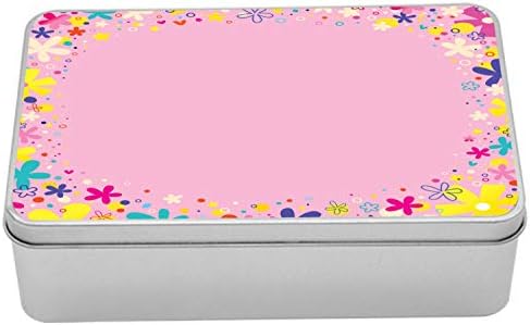Ambesonne Fél Doboz, a Lányok Szülinapja Design Doodle Stílus Nyíló Virágok Rózsaszín Hátteret, Hordozható Téglalap