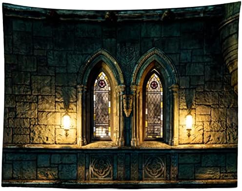 BELECO 10x8ft Szövet Gótikus Kastély Fotózás Hátteret Ősi Kő Kastély Boltíves Ablakok ólomüveg Halvány Fény Halloween