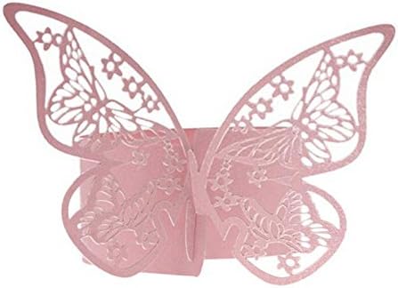 37YIMU 50PCS Pillangó Szalvéta Gyűrű Papír tartó Táblázat Party Esküvői kedvezmények Bankett Dekoráció,Rózsaszín